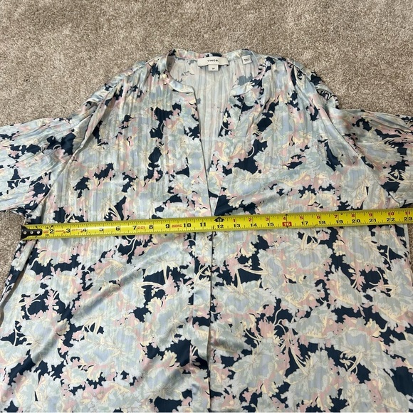 Vince Womens Floral Print Accordion Pleat Button Down Blouse Blue Pink Sz Small - Picture 8 of 9